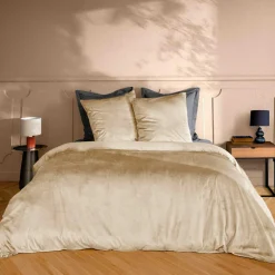 douceur d'intu017drieur Housse de couette et deux taies d'oreiller velours (240 x 220 cm) Velina sable Beige Best