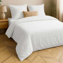 douceur d'intu017drieur Housse de couette et deux taies d'oreiller coton lavé (240 x 220 cm) Linella Blanc