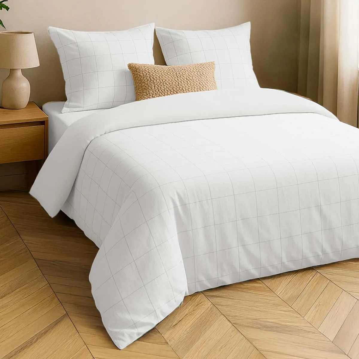 douceur d'intu017drieur Housse de couette et deux taies d'oreiller coton lavé (240 x 220 cm) Linella Blanc