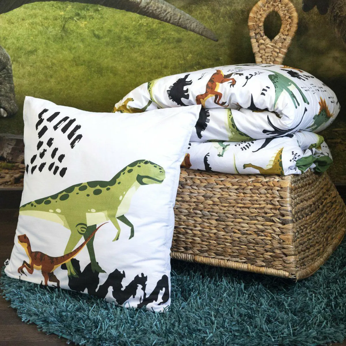 L'EFFET PAPILLON Housse de couette et deux taies enfant coton (240 x 220 cm) Cretace e Vert Online