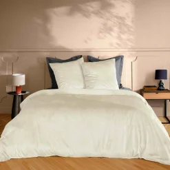 douceur d'intu017drieur Housse de couette et deux taies d'oreiller velours (240 x 220 cm) Velina Ecru Best