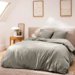 douceur d'intu017drieur Housse de couette et deux taies d'oreiller coton (260 x 240 cm) Meline Gris Anthracite Discount
