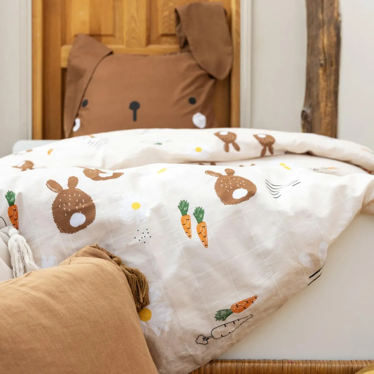 L'EFFET PAPILLON Housse de couette et deux taies enfant coton (200 x 200 cm) Pompon Marron Online