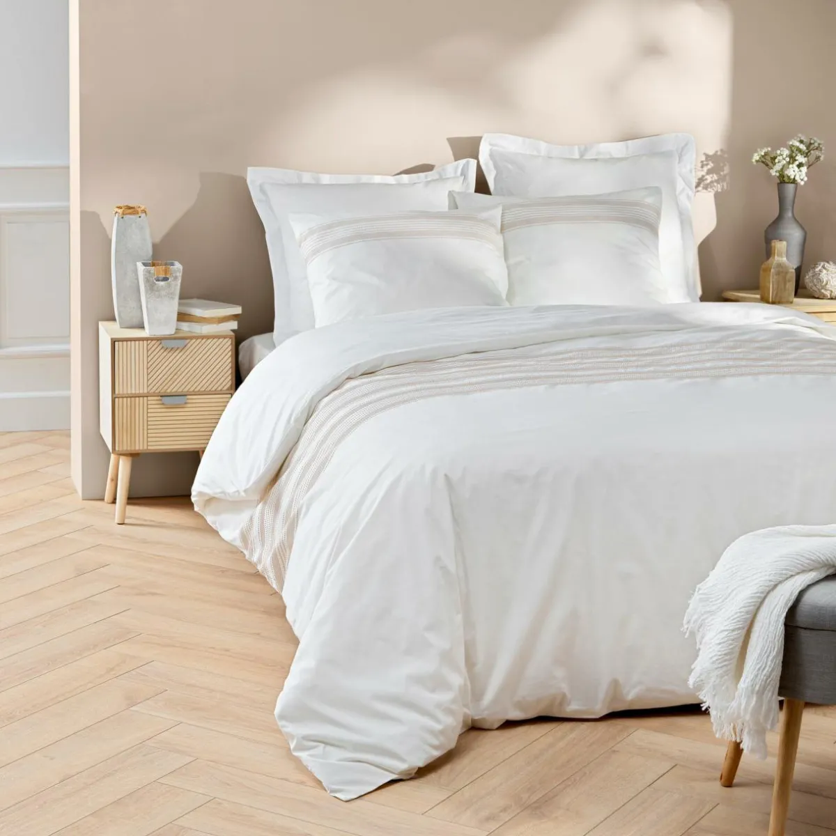 douceur d'intu017drieur Housse de couette et deux taies coton (260 x 240 cm) Opéra he Blanc Sale