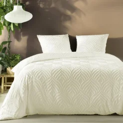 douceur d'intu017drieur Housse de couette et deux taies microfibre tuftée (260 x 240 cm) Heltie Ivoire
