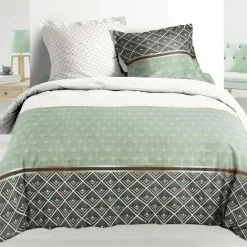 DOUCEUR D'INTERIEUR Housse de couette et deux taies percale de coton (260 x 240 cm) Belor e Vert Online