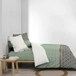 DOUCEUR D'INTERIEUR Housse de couette et deux taies percale de coton (260 x 240 cm) Belor e Vert Online
