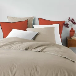 DOUCEUR D'INTERIEUR Housse de couette et deux taies coton lavé (260 x 240 cm) Linette Beige New