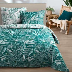STOF Housse de couette et deux taies d'oreiller en coton (240 x 220 cm) Douala Bleu pétrole Outlet