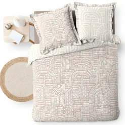 douceur d'intu017drieur Housse de couette et deux taies d'oreiller percale de coton (240 x 220 cm) Eliot Beige New