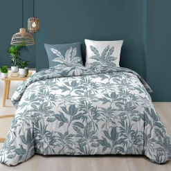 douceur d'intu017drieur Housse de couette et deux taies d'oreiller en coton (240 x 220 cm) Hera Bleu