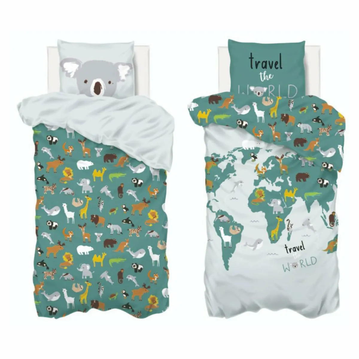 Atmosphera createur d'interieur for kids Housse de couette et une taie enfant coton (140 x 200 cm) Carte du Monde e Bleu Discount