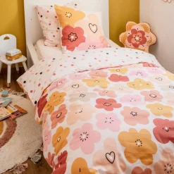 l'Effet Papillon Housse de couette et une taie enfant coton (140 x 200 cm) Barbotine Multicolore New