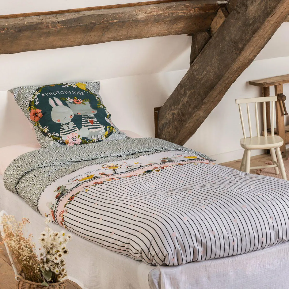 L'EFFET PAPILLON Housse de couette et une taie enfant coton (140 x 200 cm) Jardinage Multicolore Hot