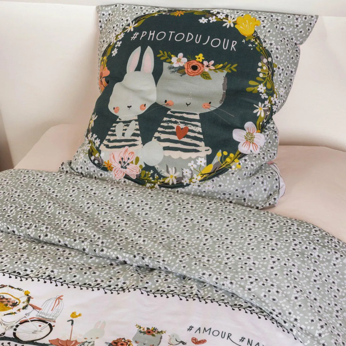 L'EFFET PAPILLON Housse de couette et une taie enfant coton (140 x 200 cm) Jardinage Multicolore Hot