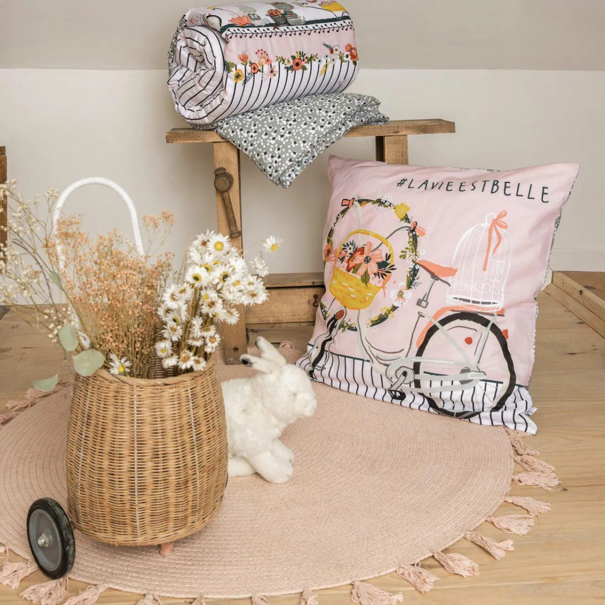 L'EFFET PAPILLON Housse de couette et une taie enfant coton (140 x 200 cm) Jardinage Multicolore Hot