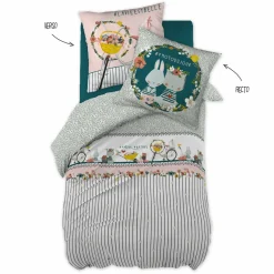 L'EFFET PAPILLON Housse de couette et une taie enfant coton (140 x 200 cm) Jardinage Multicolore Hot