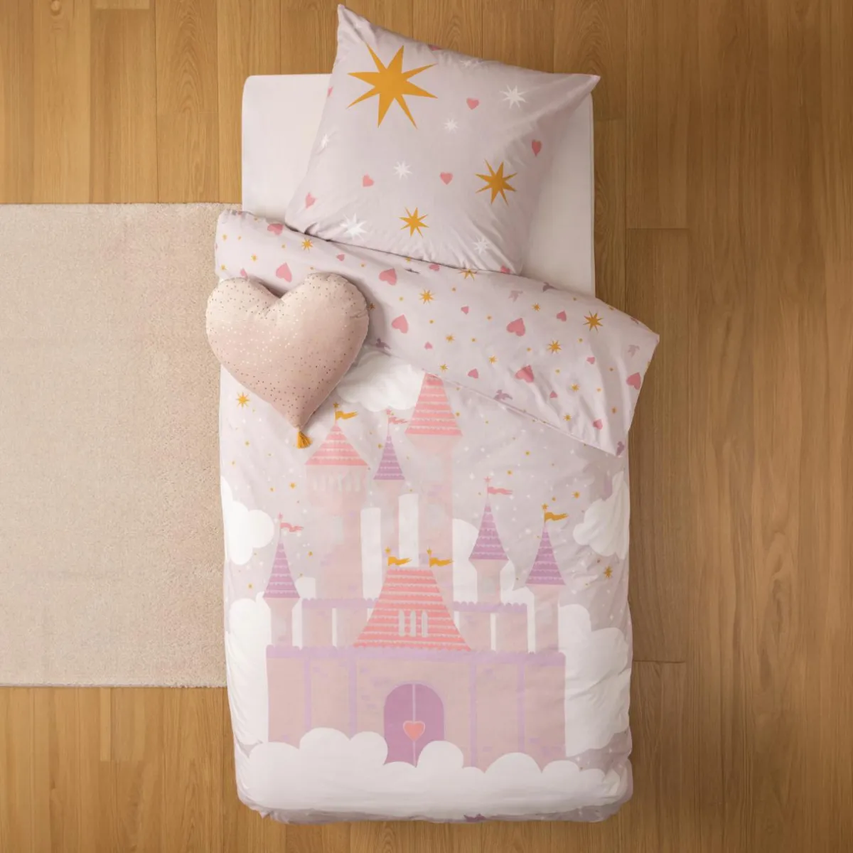 ATMOSPHERA Housse de couette et une taie enfant coton (140 x 200 cm) Château Rose Discount