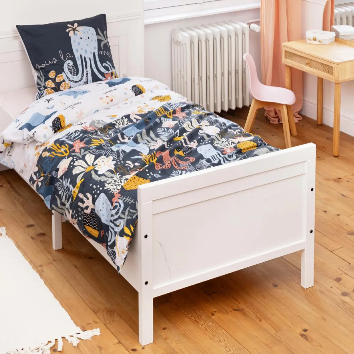 L'EFFET PAPILLON Housse de couette et une taie enfant coton (140 x 200 cm) Octopia Multicolore Discount