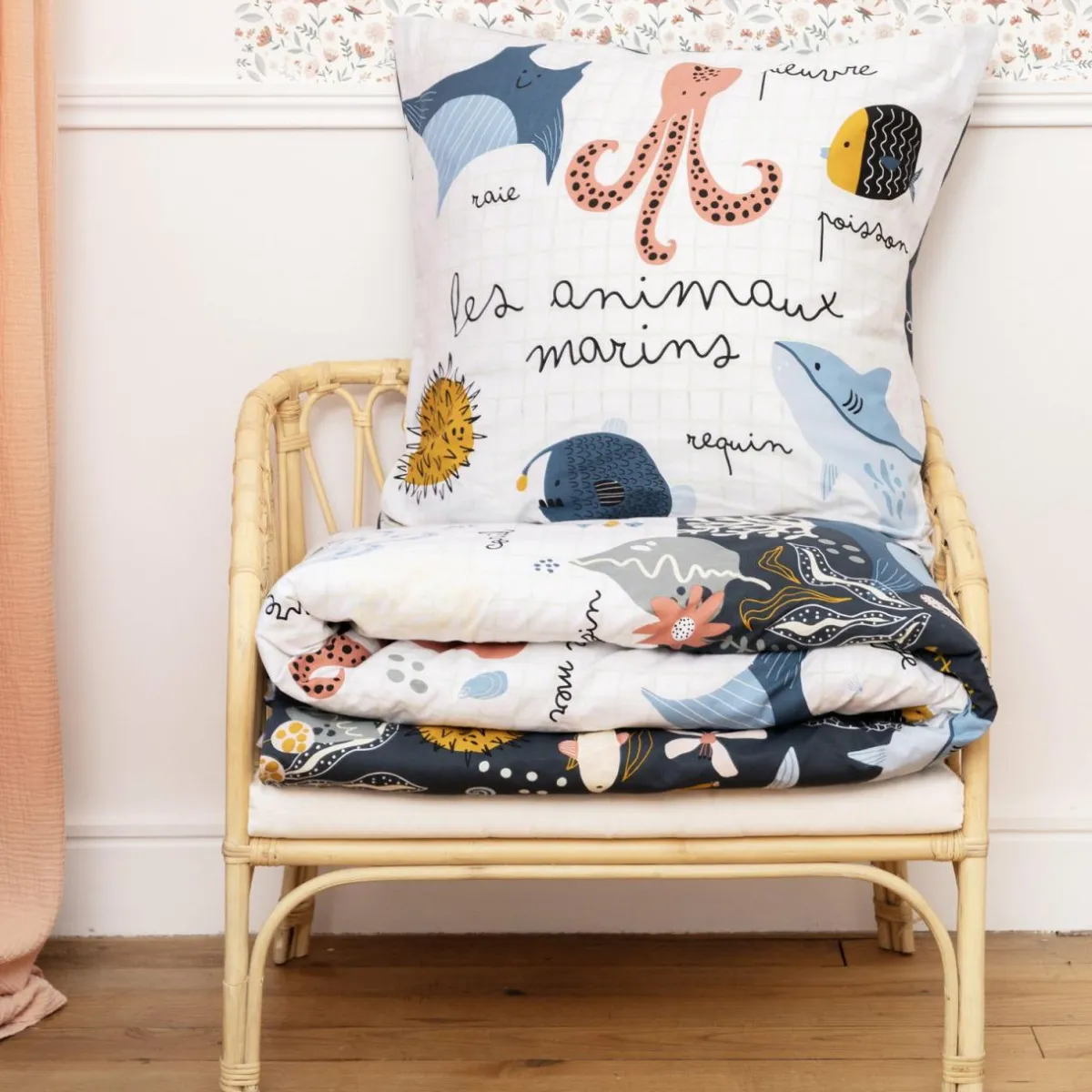 L'EFFET PAPILLON Housse de couette et une taie enfant coton (140 x 200 cm) Octopia Multicolore Discount