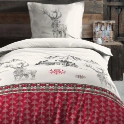 STOF Housse de couette et une taie d'oreiller en coton (140 x 200 cm) Bauges Rouge New