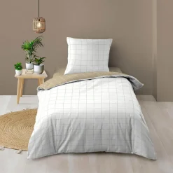 douceur d'intu017drieur Housse de couette et une taie d'oreiller en coton (140 x 200 cm) Cadria Blanc Sale