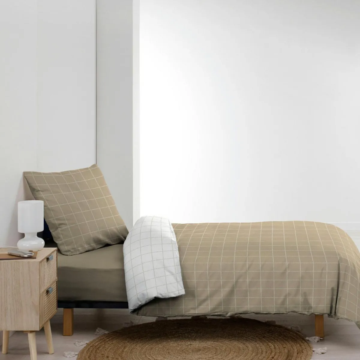douceur d'intu017drieur Housse de couette et une taie d'oreiller en coton (140 x 200 cm) Cadria Blanc Sale