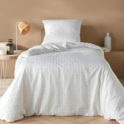 douceur d'intu017drieur Housse de couette et une taie d'oreiller microfibre gaufrée (140 x 200 cm) Litea Blanc Online