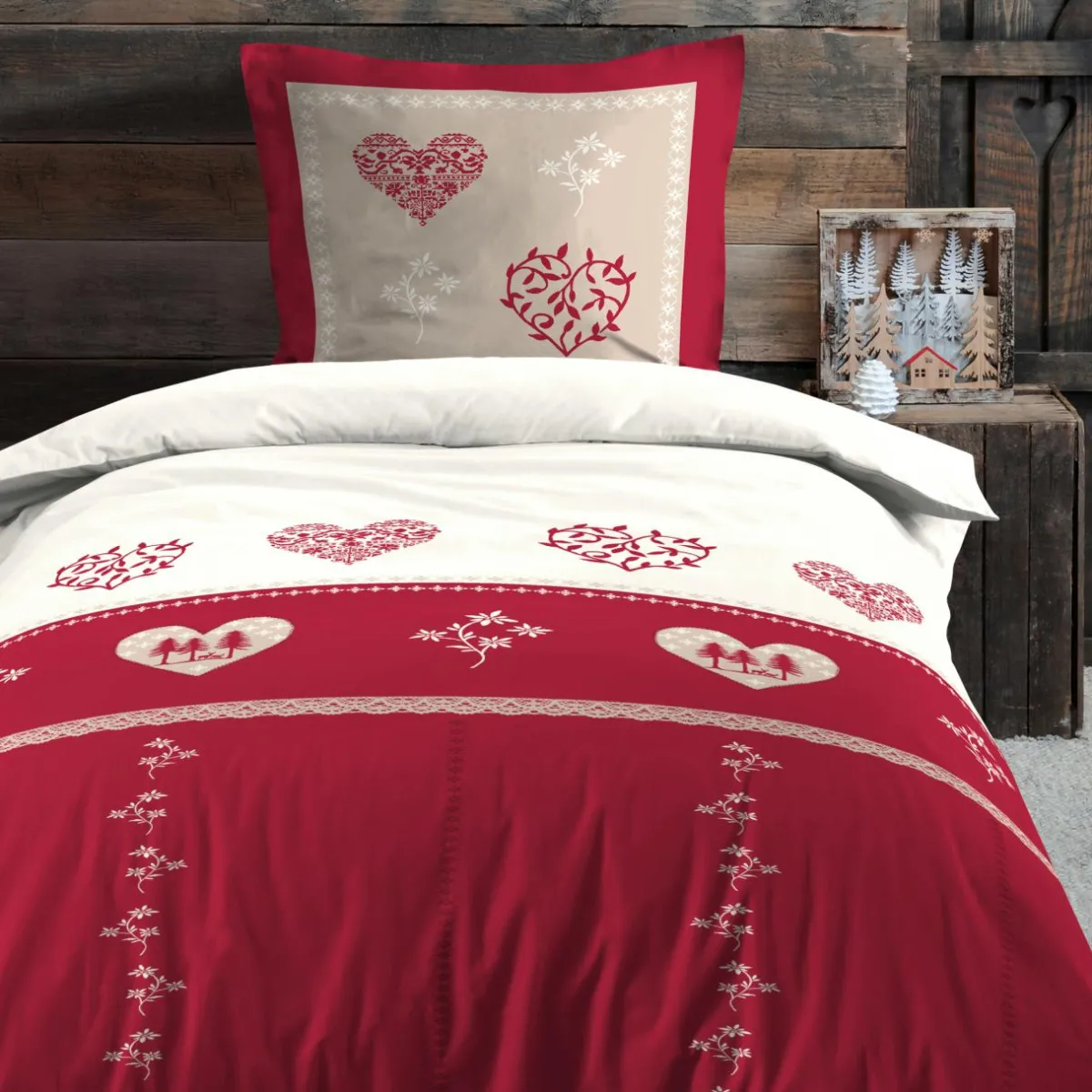STOF Housse de couette et une taie d'oreiller en coton (140 x 200 cm) Modane Rouge Online