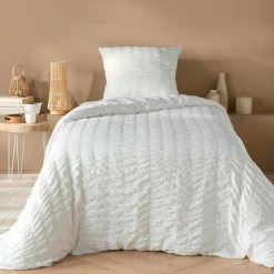 douceur d'intu017drieur Housse de couette et une taie d'oreiller microfibre (140 x 200 cm) Plissia Blanc Online