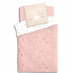 Atmosphera createur d'interieur for kids Housse de couette et une taie enfant coton (140 x 200 cm) Chat Rose New