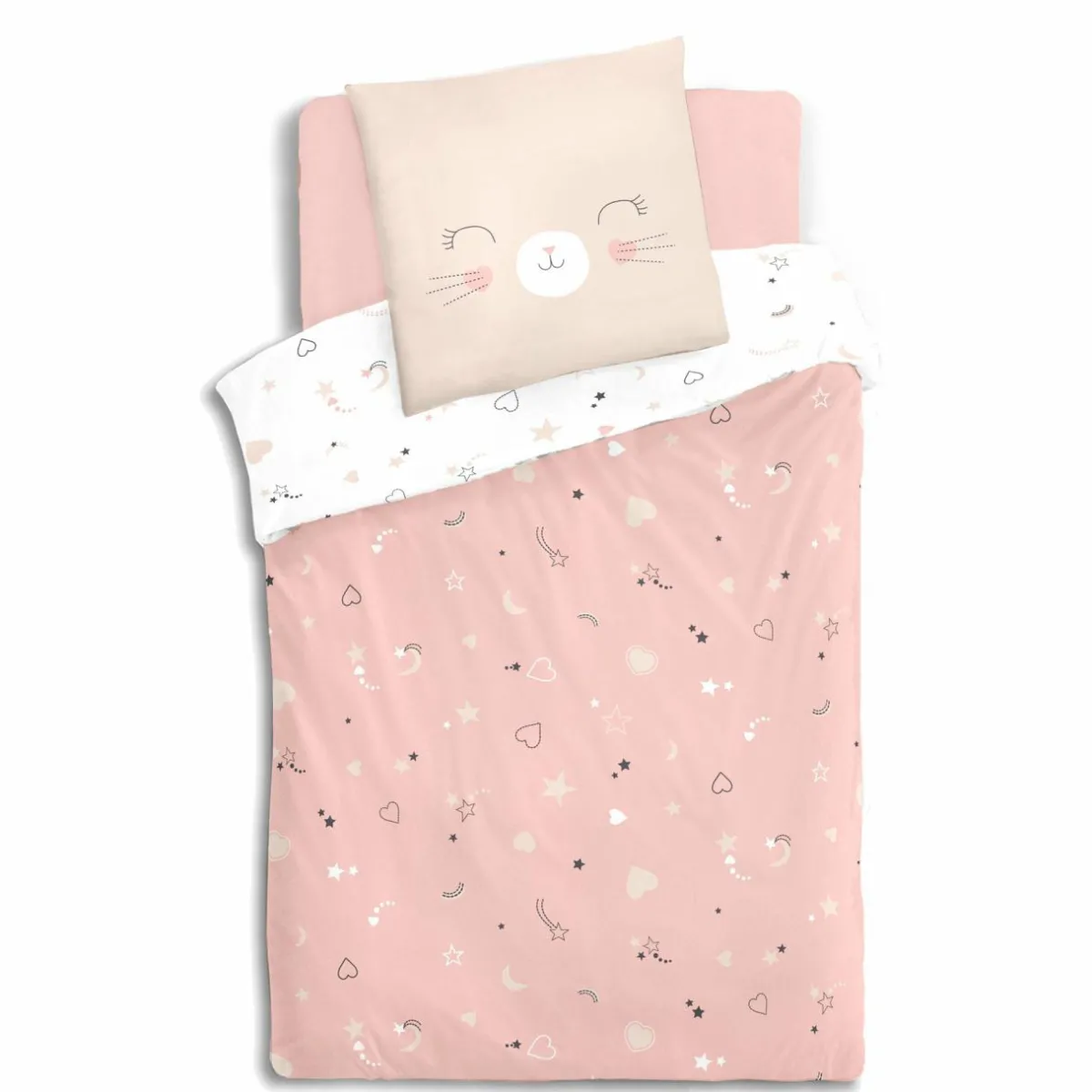 Atmosphera createur d'interieur for kids Housse de couette et une taie enfant coton (140 x 200 cm) Chat Rose New