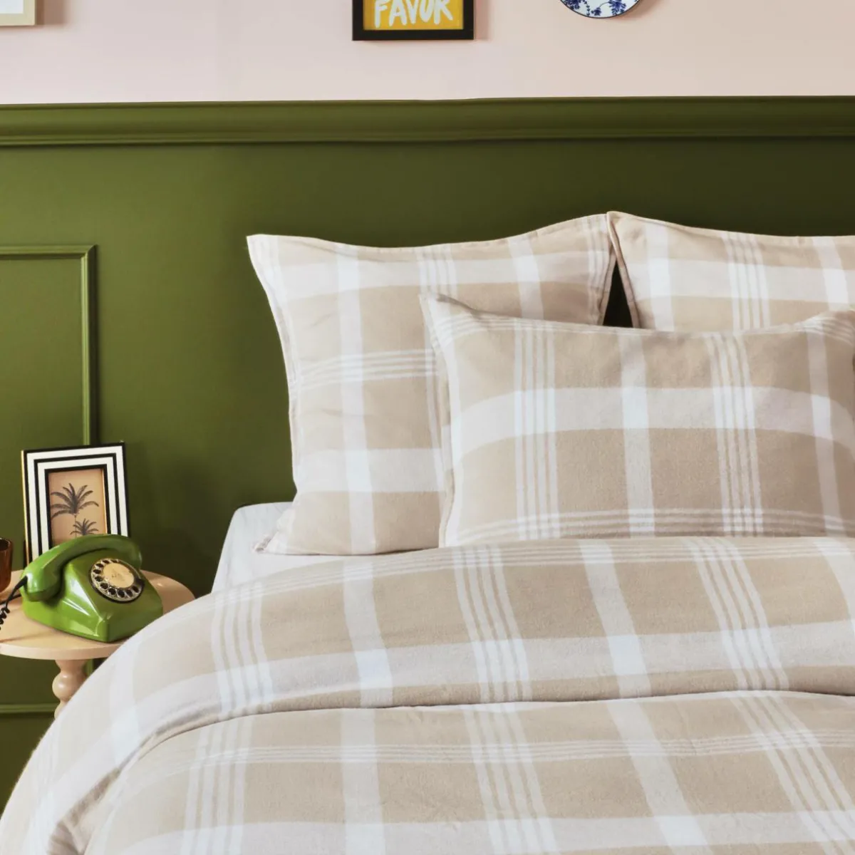 EMINZA Housse de couette flanelle de coton (140 x 200 cm) Nina carreaux Beige Carreau Beige Outlet