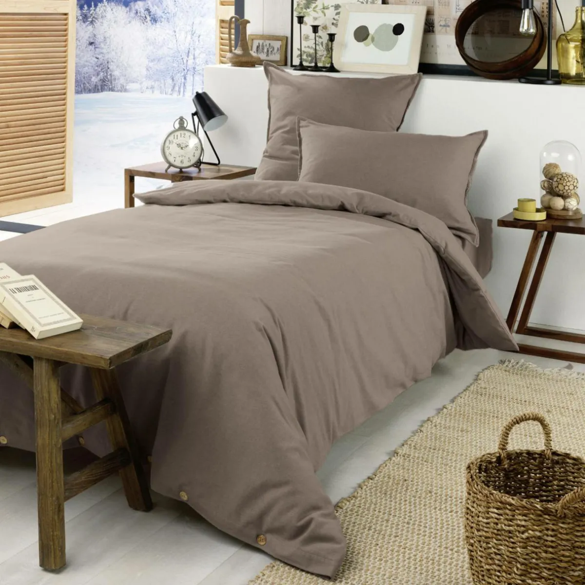 EMINZA Housse de couette flanelle de coton (140 x 200 cm) Nina Ficelle Clearance