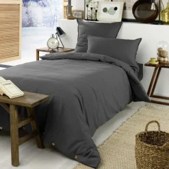 EMINZA Housse de couette flanelle de coton (140 x 200 cm) Nina Gris Anthracite Outlet