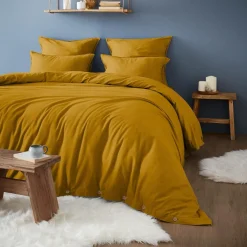 EMINZA Housse de couette flanelle de coton (240 x 220 cm) Nina Jaune ocre Outlet