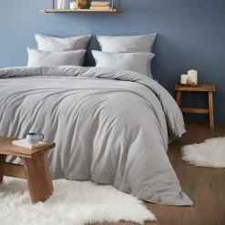 EMINZA Housse de couette flanelle de coton (200 x 200 cm) Nina Gris clair Sale