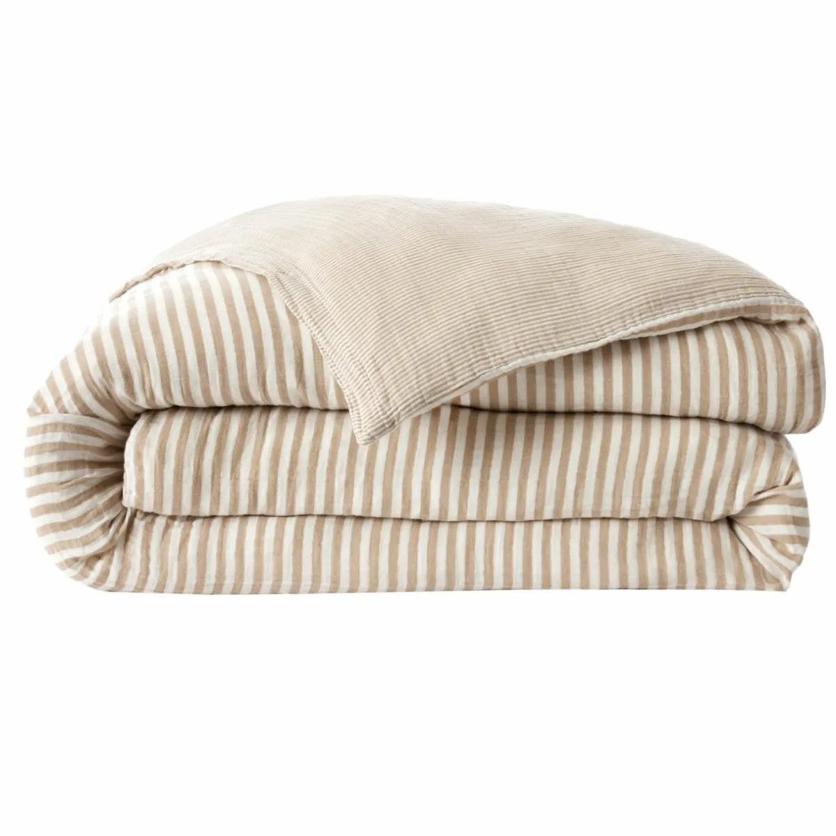 EMINZA Housse de couette gaze de coton (260 x 240 cm) Gaïa rayures Ficelle Rayure Ficelle Sale