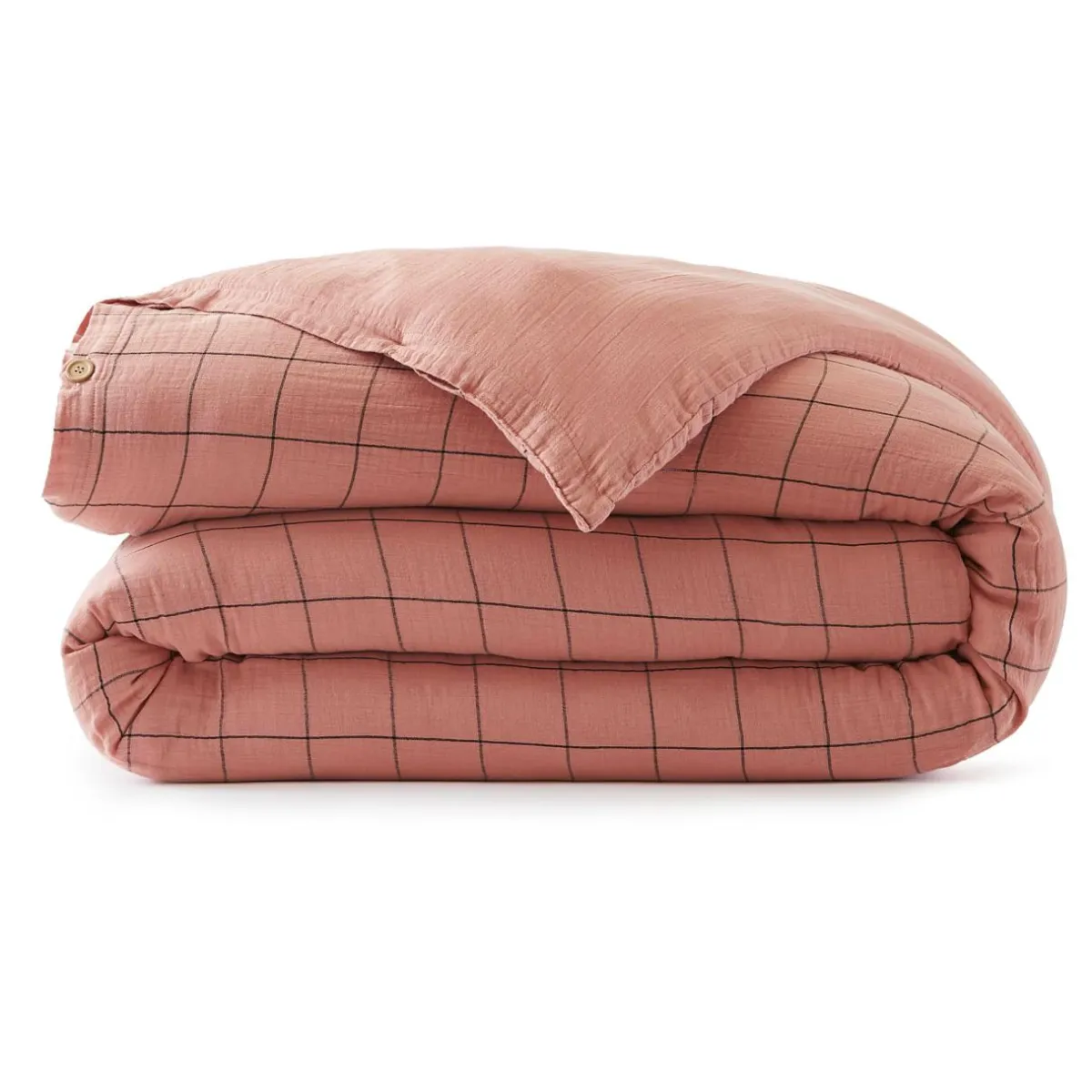 EMINZA Housse de couette gaze de coton (240 x 220 cm) Gaïa Match Rose Pêche Sale