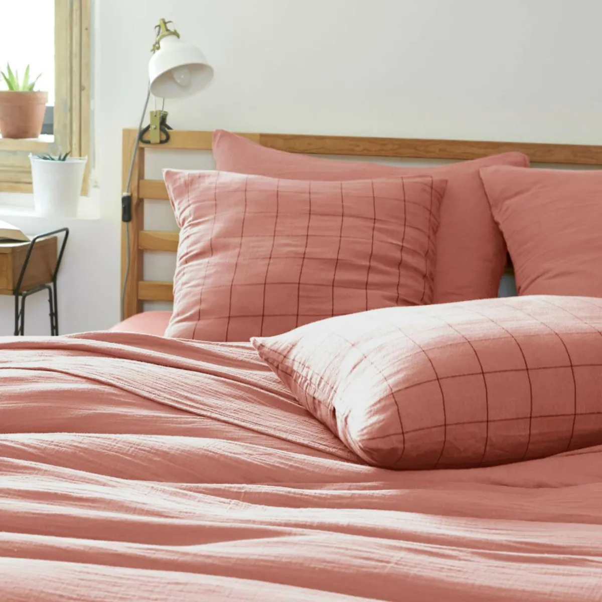 EMINZA Housse de couette gaze de coton (240 x 220 cm) Gaïa Match Rose Pêche Sale