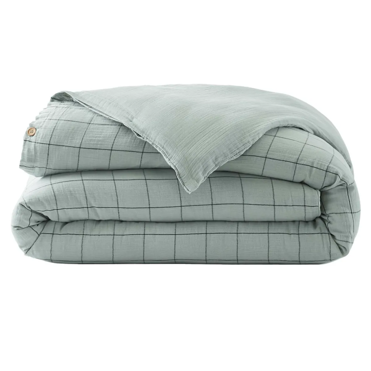 EMINZA Housse de couette gaze de coton (240 x 220 cm) Gaïa Match Vert Eucalyptus Clearance