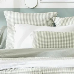 EMINZA Housse de couette gaze de coton (240 x 220 cm) Gaïa vichy Vert Eucalyptus New