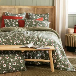 EMINZA Housse de couette gaze de coton (200 x 200 cm) Gaïa Marguerite Vert Romarin New