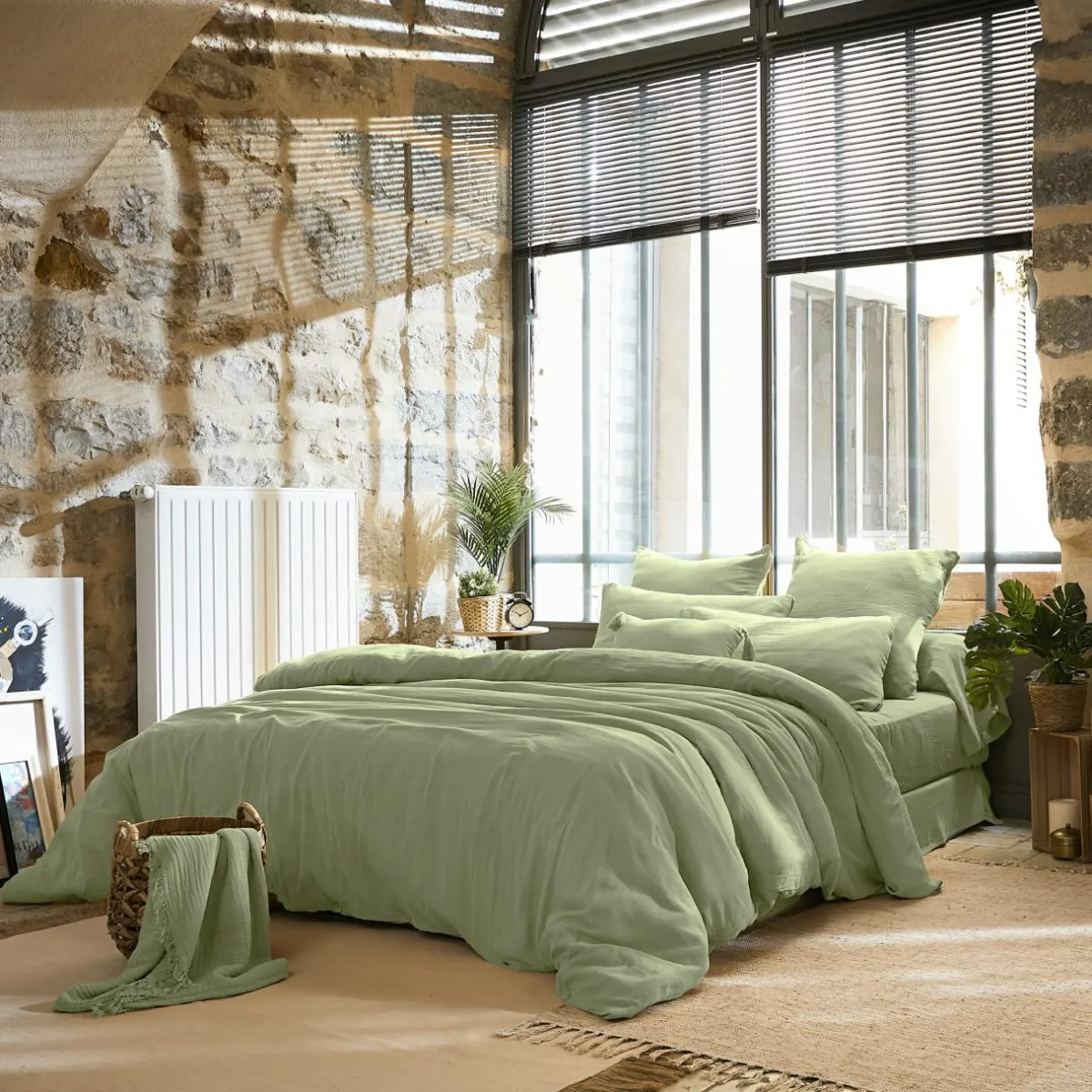 EMINZA Housse de couette gaze de coton (200 x 200 cm) Gaïa Vert tilleul New