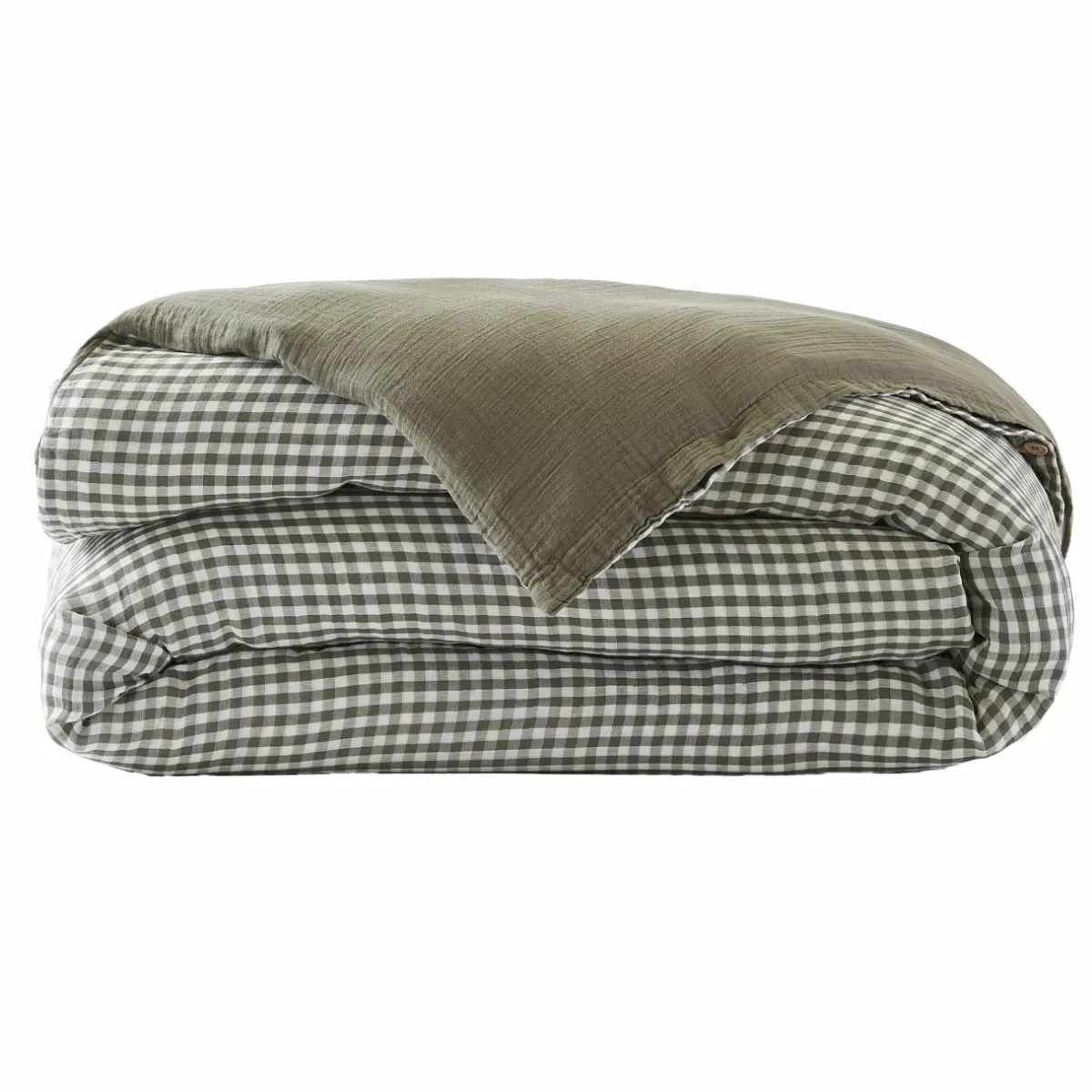 EMINZA Housse de couette gaze de coton (260 x 240 cm) Gaïa vichy Vert romarin Clearance