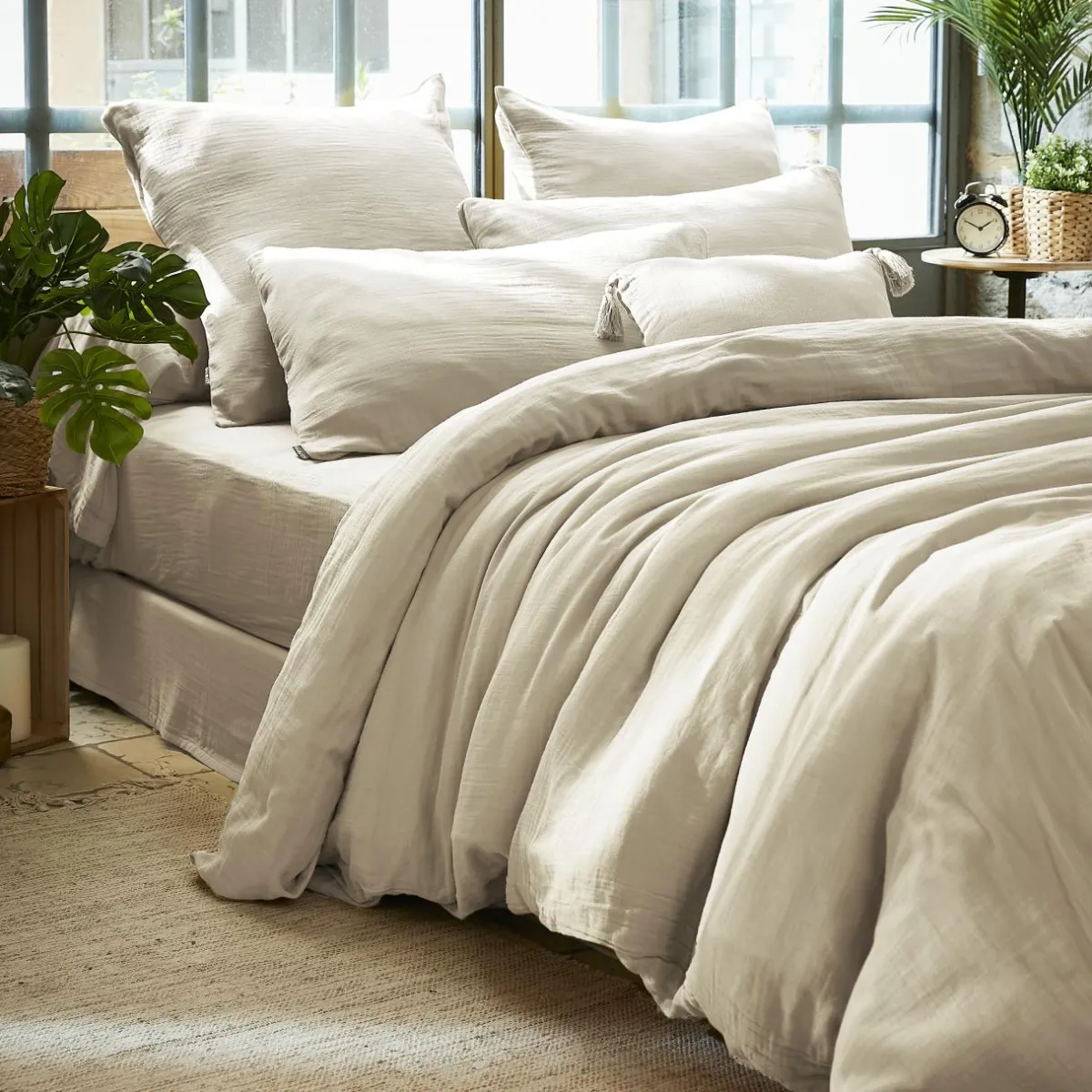 EMINZA Housse de couette gaze de coton (280 x 240 cm) Gaïa pampa Beige Discount