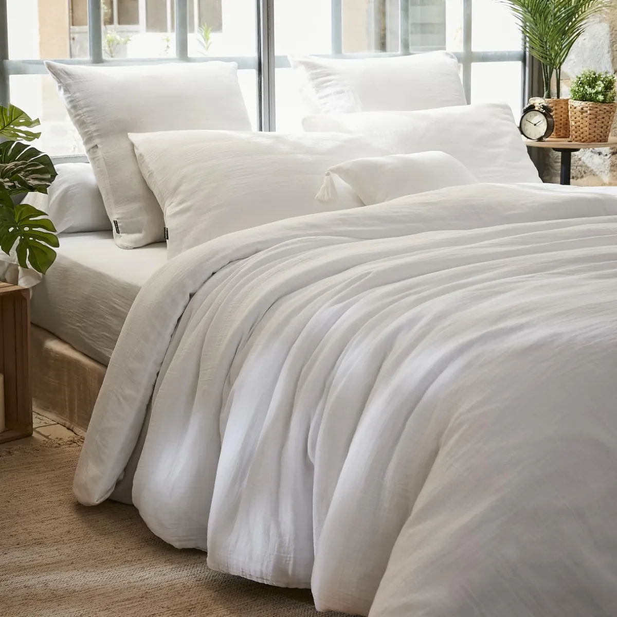 EMINZA Housse de couette gaze de coton (240 x 220 cm) Gaïa chantilly Blanc