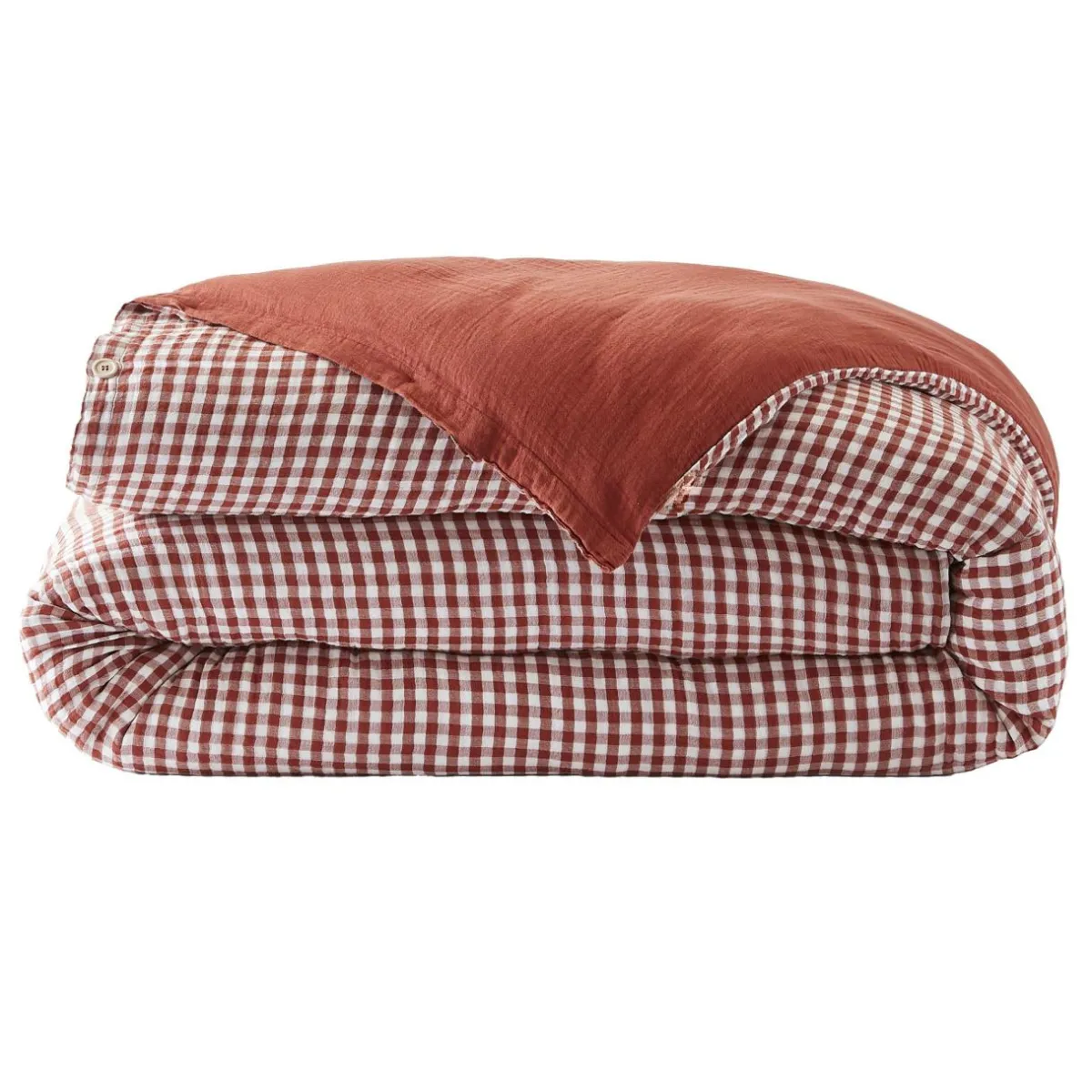 EMINZA Housse de couette gaze de coton (260 x 240 cm) Gaïa vichy Terracotta Discount