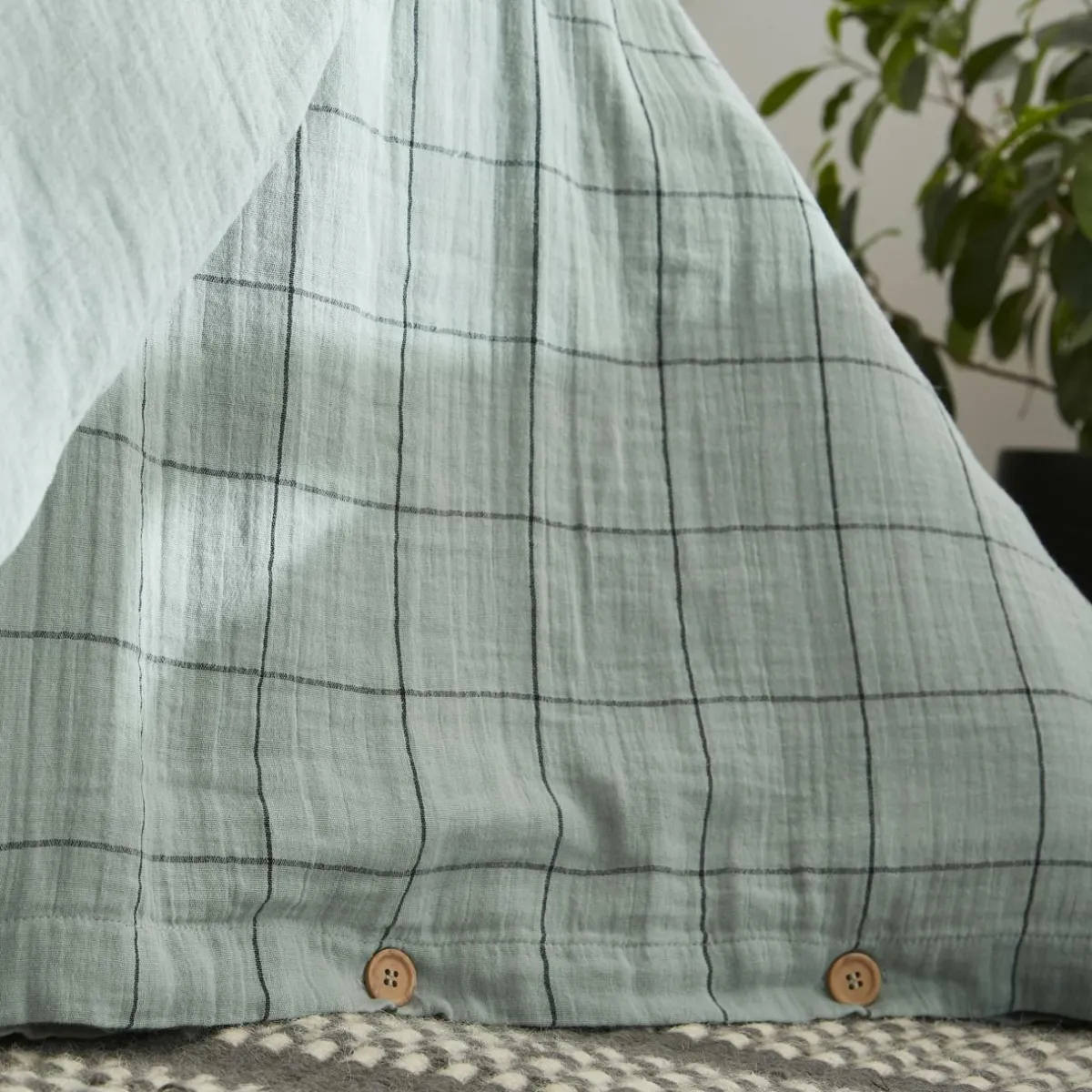 EMINZA Housse de couette gaze de coton (140 x 200 cm) Gaïa Match Vert Eucalyptus Outlet