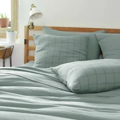 EMINZA Housse de couette gaze de coton (140 x 200 cm) Gaïa Match Vert Eucalyptus Outlet